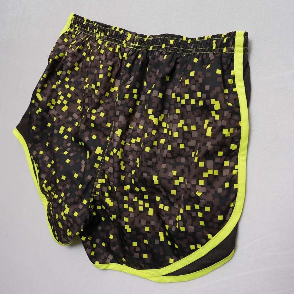 Nike Dri-Fit Running Shorts Women M Brown Yellow Digital Pixel Print Drawstring - Picture 10 of 11